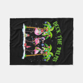 デッキザパームズフラミンゴトロピカルクリスマスライト フリースブランケット (正面(横))