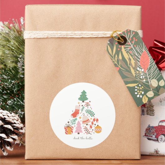 デッキザホールズクリスマスツリーデコレーションホリデイ ラウンドシール (クリスマス)