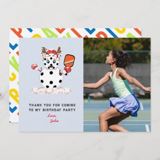 デッキザホールズクリスマスピックボール子供の誕生日 サンキューカード (正面/裏面)