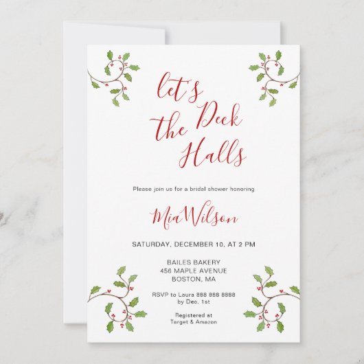 デッキザホールズクリスマスブライダルシャワー 招待状 (正面)