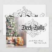 デッキザホールズブラックモダンクリスマスレタリング シーズンカード (正面/裏面)