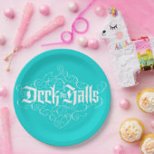 デッキザホールズモダンクリスマスアクアブルーティール（緑がかった色） ペーパープレート (パーティー)