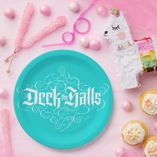 デッキザホールズモダンクリスマスアクアブルーティール（緑がかった色） ペーパープレート (パーティー)