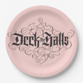 デッキザホールズモダンクリスマス赤面ピンクブラック ペーパープレート (正面)