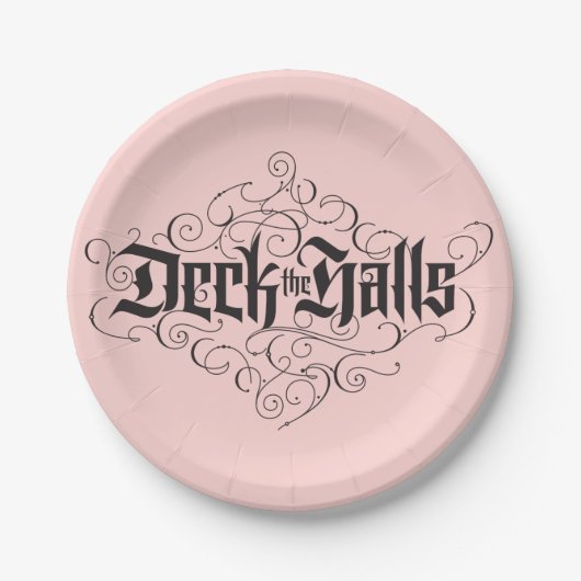 デッキザホールズモダンクリスマス赤面ピンクブラック ペーパープレート (正面)