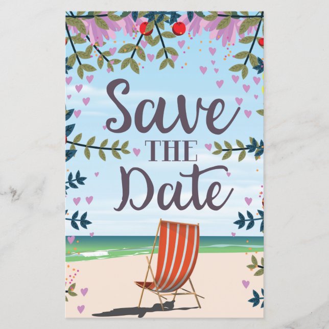 デッキチェアとビンテージなビーチの雰囲気漂うSave The Date (正面)