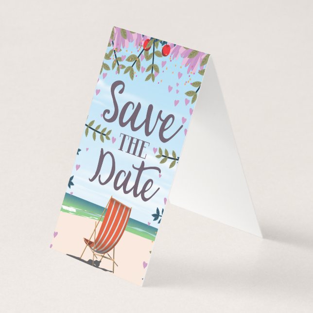 デッキチェアとビンテージなビーチの雰囲気漂うSave The Date (裏面)