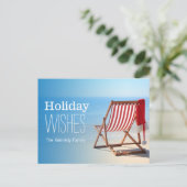 デッキチェアのサンタハット。クリスマス シーズンポストカード (スタンド正面)