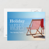 デッキチェアのサンタハット。クリスマス シーズンポストカード (正面/裏面)