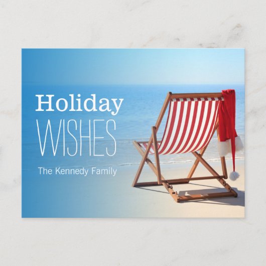 デッキチェアのサンタハット。クリスマス シーズンポストカード (正面)