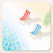 デッキチェアモダンアットシーサイドアート スクエアペーパーコースター (正面)