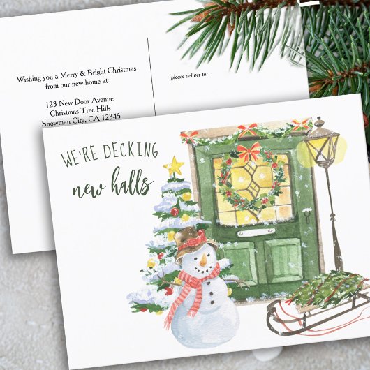 デッキニューホールズクリスマスドアホリデームービング シーズンポストカード