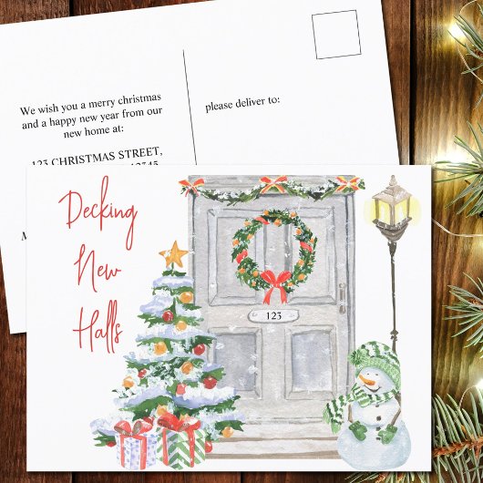 デッキニューホールズクリスマスドア番号ホリデイ シーズンポストカード
