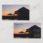 デッキ建物付きの湖畔の夕日 名刺 (正面/裏面)