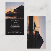 デッキ建物付きの湖畔の夕日 名刺 (正面/裏面)