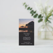 デッキ建物付きの湖畔の夕日 名刺 (スタンド正面)