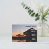 デッキ建物付きの湖畔の夕日 名刺 (スタンド正面)