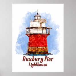 デックスベリーピア灯台の水彩画 - マサチューセッツ州 ポスター