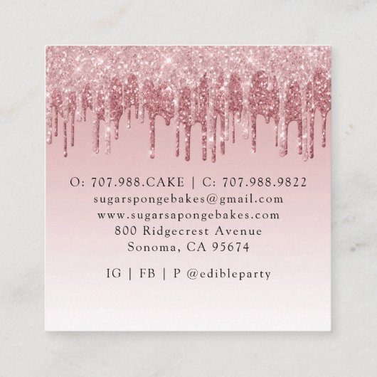 デッサーツパティシシェフベイカーバラ金ゴールドグリッター スクエア名刺 (裏面)