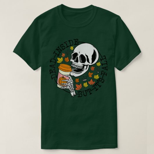 デッドインサイドが秋スケルトン頭秋ホール Tシャツ (デザイン正面)