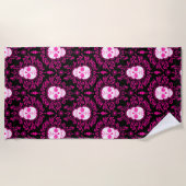 デッドダマスクピンクオンブラックシュガースカルビーチタオル ビーチタオル (正面)
