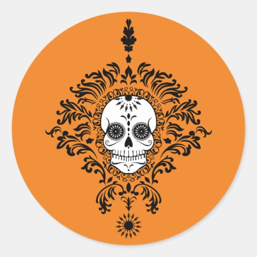 デッドダマスク – シックな砂糖スカルシール ラウンドシール (正面)