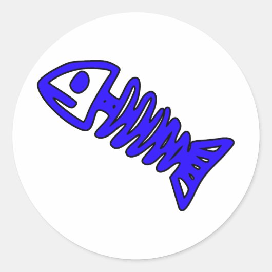 デッドフィッシュスケルトンスカルボーンズ化石ブルー ラウンドシール (正面)