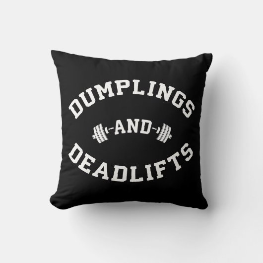 デッドリフトと餃子 – おもしろいバルキングノベルティ クッション (正面)