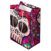 デッド赤ホットピンクグリッター砂糖スカル ミディアムペーパーバッグ (正面アングル)