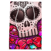 デッド赤ホットピンクグリッター砂糖スカル ミディアムペーパーバッグ (裏面)