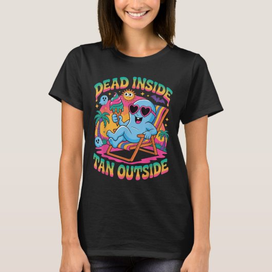 デッド・インサイド 日焼けした外見 楽しい幽霊 サマーウィーン Tシャツ (正面)
