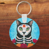 デッド・キャット・シュガー・スカル・アート・キーチェーン キーホルダー (正面)