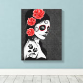 デッド・シュガー・スカル・ガールの日 – グレー キャンバスプリント (インサイチュ (ウッドフロア))