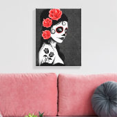 デッド・シュガー・スカル・ガールの日 – グレー キャンバスプリント (インサイチュ (リビング))