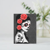 デッド・シュガー・スカル・ガールの日 – グレー ポストカード (スタンド正面)