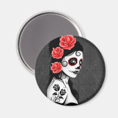 デッド・シュガー・スカル・ガールの日 – グレー マグネット (正面/裏面)