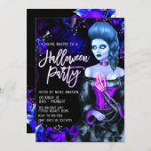 デッ白熱［赤熱］光を放つドガールパープルバラハローウィンパーティ 招待状 (正面/裏面)