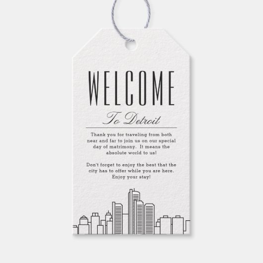 デトロイトのスカイライン | ウェルカムメッセージ ギフトタグ (正面)