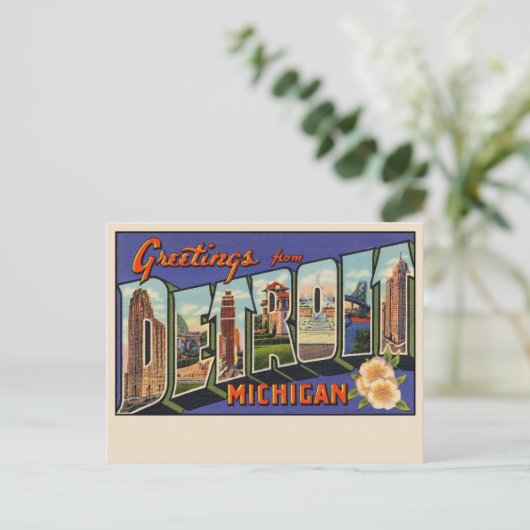 デトロイトの大文字葉書からの挨拶 ポストカード (スタンド正面)