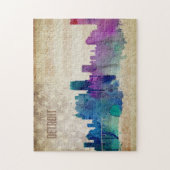 デトロイトのMI |の水彩画都市スカイライン ジグソーパズル (縦)