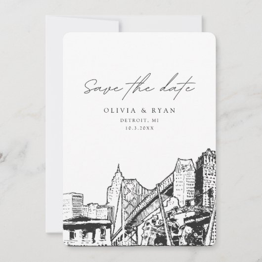 デトロイトウェディングデイトダウンタウン結婚の 招待状 (正面)