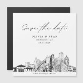 デトロイトエレガントモダンスクリプト日付マグネットの保存 (正面/裏面)