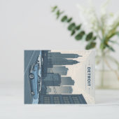 デトロイトクラシック：車と都市スカイラインイラストレティ ポストカード (スタンド正面)