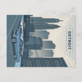 デトロイトクラシック：車と都市スカイラインイラストレティ ポストカード (正面)