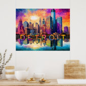 デトロイトスカイラインカラフル抽象芸術アートポスター ポスター (キッチン)