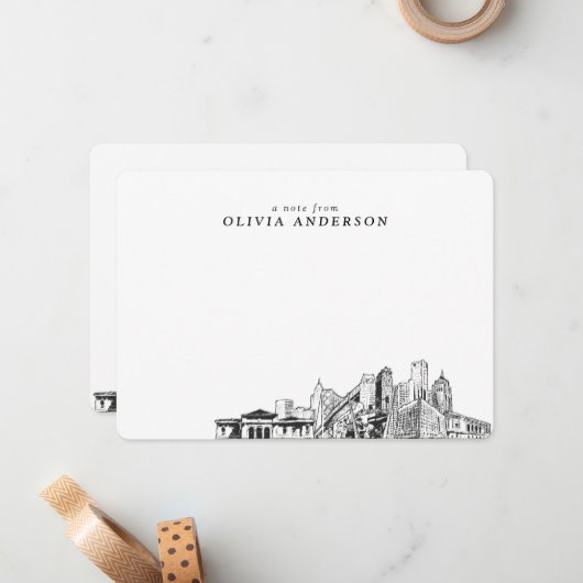 デトロイトスカイラインスケッチパーソナライズされたノートカード ノートカード (正面/裏面インサイチュ)