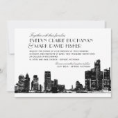 デトロイトスカイラインブラック結婚アールデコ 招待状 (正面)