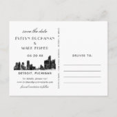 デトロイトスカイラインヴィンテージアールデコ結婚ブラック 案内ポストカード (裏面)