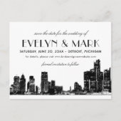 デトロイトスカイラインヴィンテージアールデコ結婚ブラック 案内ポストカード (正面)
