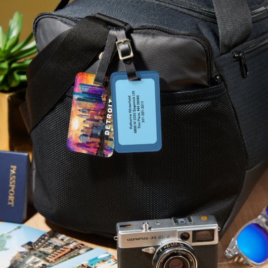 デトロイトスカイライン抽象芸術アート ラゲッジタグ (正面&裏面)